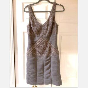 SUE WONG Platinum Silver Gray Beaded V-Neck Formal Evening Party Dress Size 6